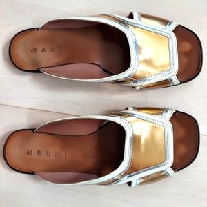 Marni Gold Silver White Flat Sandals